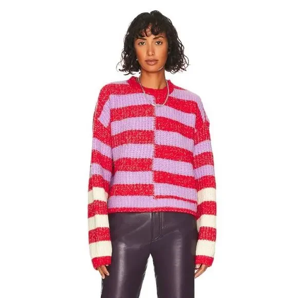 BLANK NYC Good Mood Sweater Medium Red Wool Blend Colorblock Striped Cozy NWT - Picture 1 of 11